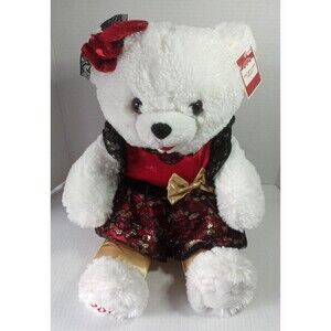 Dan Dee 2015 White Snowflake Teddy Bear 19" Plush Gold Black Lace Dress Bow